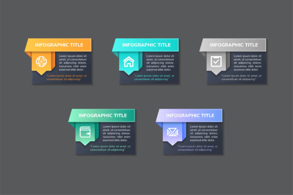 Square Chat 3D Infographic Five Step Graphics